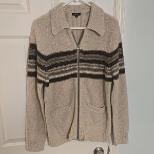 Men's Beige and Black Zip-Up Sweater